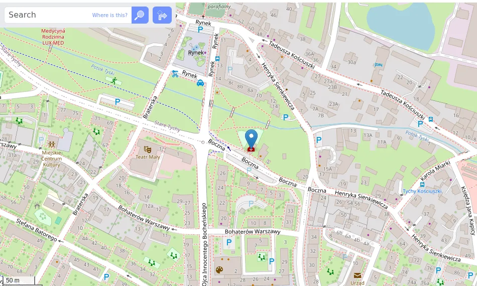 Mapa dojazdu: ulica Boczna 6 w Tychach